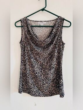 Liz Claiborne Brown Leopard Print Cowl Neck Tank Top size S